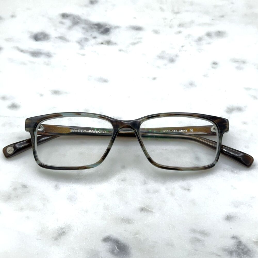 Warby Parker Theo 141 Blue Marble Wood Horn Rim Eyeglasses Frames 51-16-145